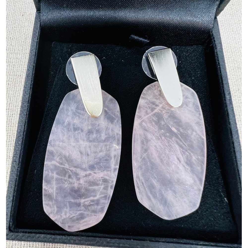 Kendra Scott Rose Quartz Drop Earrings Pink Stone Gold Tone Statement Jewelry